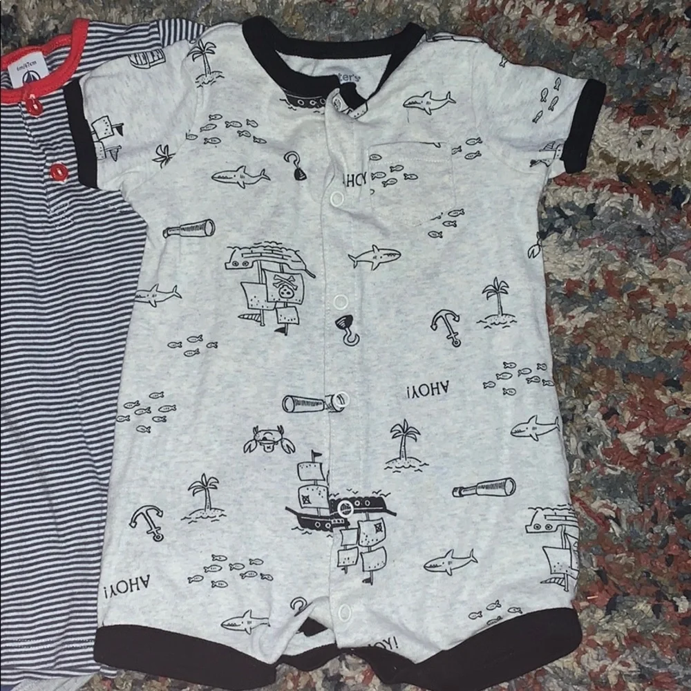 Boys Set of 3 Onesies short outfits blue & gray baby sz 6M  EUC